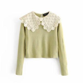 Lace Pilgrim Collars Plain Cropped Sweater