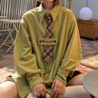 Set: Corduroy Shirt + Plaid Neck Tie