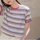 Short-sleeve Striped T-shirt Purple - One Size