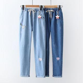 Heart Rabbit Embroidered Jeans