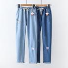Heart Rabbit Embroidered Jeans