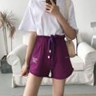Lettering Short-sleeve T-shirt / Drawstring Waist Lettering Shorts