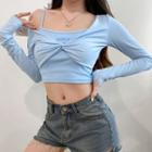 Set: Long-sleeve Twisted Cropped T-shirt + Camisole Top