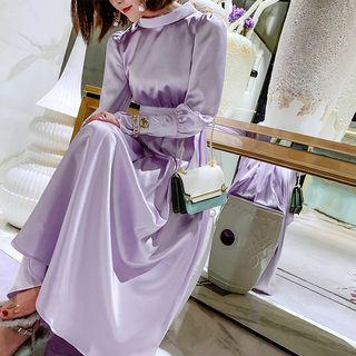 Lantern-sleeve Midi A-line Dress