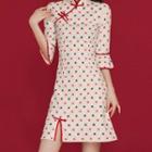 Elbow-sleeve Dotted Qipao Dress