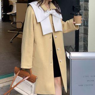 Detachable Bow Single Breasted Woolen Coat