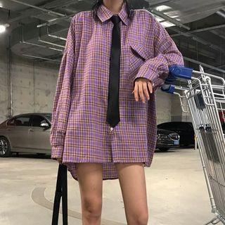 Long-sleeve Shirt With Tie Purple - One Size