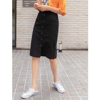 Plus Size Button-front H-line Midi Skirt