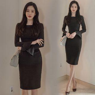 Flared Long-sleeve Sheath Dress