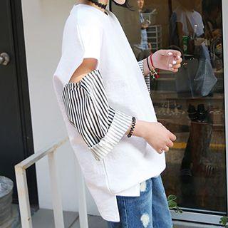 Striped Cutout Sleeve T-shirt