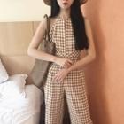 Check Halter Wide-leg Jumpsuit