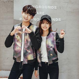 Couple Matching Galaxy Print Panel Neoprene Jacket