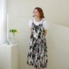 Set: Puff-sleeve T-shirt + Spaghetti-strap Printed Dress
