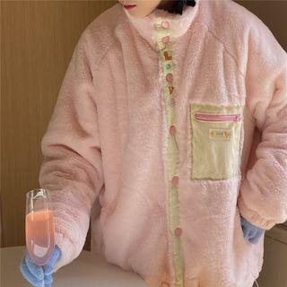 Embroidered Fluffy Button Jacket