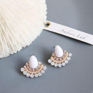 S925 Fan-shaped Rhinestone Earrings  - One Size