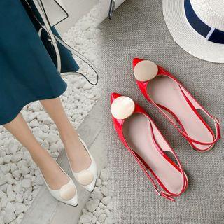 Disc Faux Leather Slingback Flat Sandals