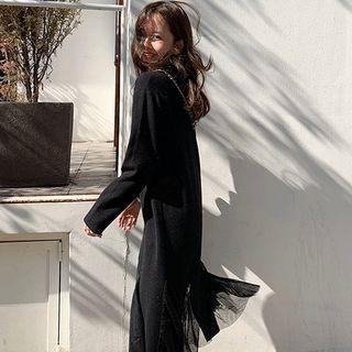 Long-sleeve Godet Knit Midi Dress