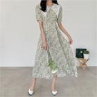 Wide Crochet-collar Floral Long Dress