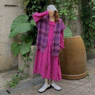 Floral Print Long-sleeve Loose-fit Dress / Loose-fit Cardigan