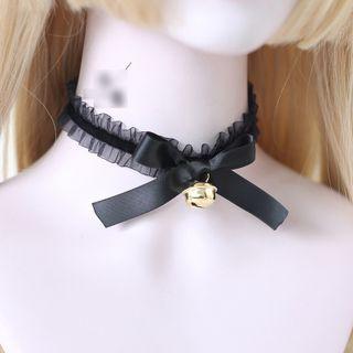 Bell Pendant Lace Ribbon Choker Black - One Size