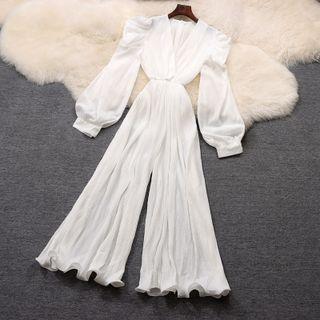 Puff-sleeve Wide Leg Jumpsuit
