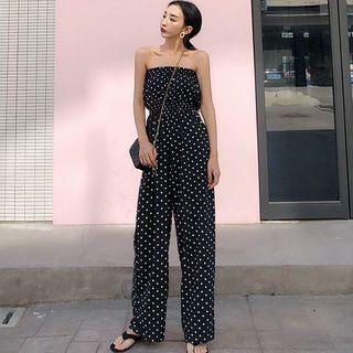 Dotted Strapless Wide-leg Jumpsuit Black - One Size