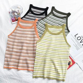 Striped Halter-neck Ribbed Knit Camisole