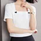 Short-sleeve Square Neck Bow Detail T-shirt