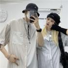 Couple Matching Elbow-sleeve Striped Panel Shirt