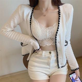 Contrast Trim Long-sleeve Cropped Cardigan