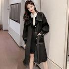 Long-sleeve Paneled Mini Dress + Single-breasted Long Jacket