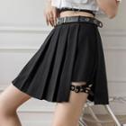 Grommet Strap Accent Pleated Mini A-line Skirt