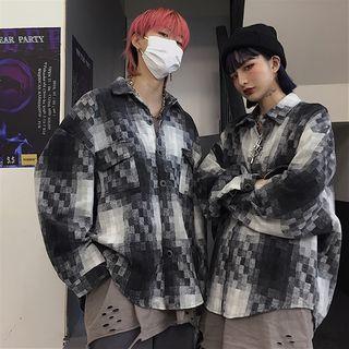 Mosaic Patterned Woolen Button Jacket As Shown In Figure - One Size
