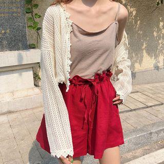 Plain Camisole Top / Wide Leg Shorts / Open Front Cardigan