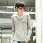 Long-sleeve Contrast-trim T-shirt