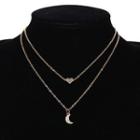 Moon & Heart Pendant Layered Alloy Necklace 1857 - Gold - One Size