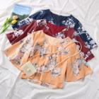 Flower-print V-neck Crop Blouse