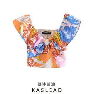 Print Ruffled Crop Top
