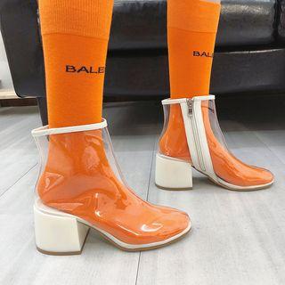 Transparent Zip-up Block Heel Ankle Boots