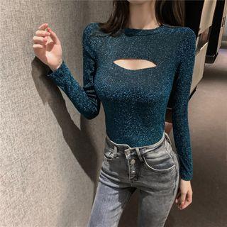 Cut-out Glitter Long-sleeve T-shirt