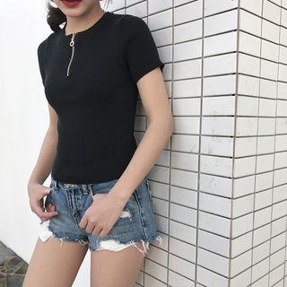 Half-zip Short-sleeve Knit Top