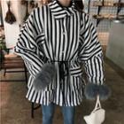 Drawstring Striped Buttoned Jacket