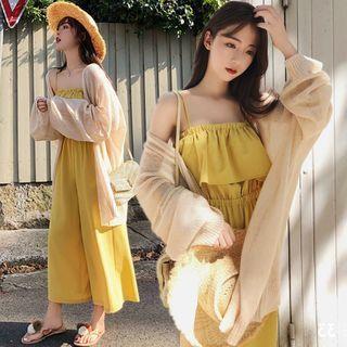 Spaghetti Strap Cropped Frill Trim Jumpsuit
