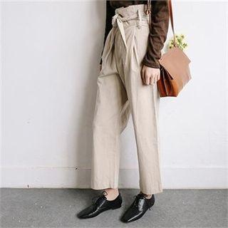 Flat-front Wide-leg Pants With Sash