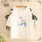 Lace-up Cat Print Short-sleeve Top