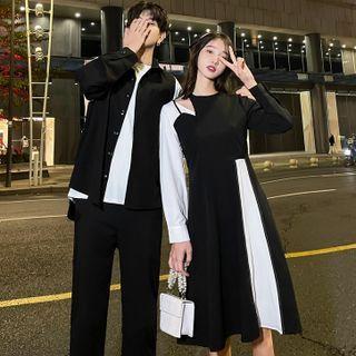 Couple Matching Panel Long-sleeve Shirt / Dress