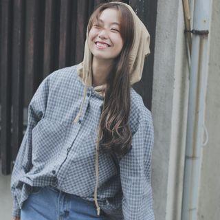 Hooded Check Long-sleeve Shirt