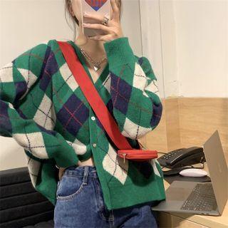 Argyle Cardigan Premium Edition - Green - One Size
