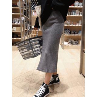 Slit-hem Knit Midi H-line Skirt