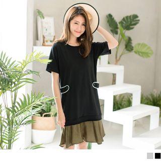 Short Sleeve Slik Panel Hem Dress